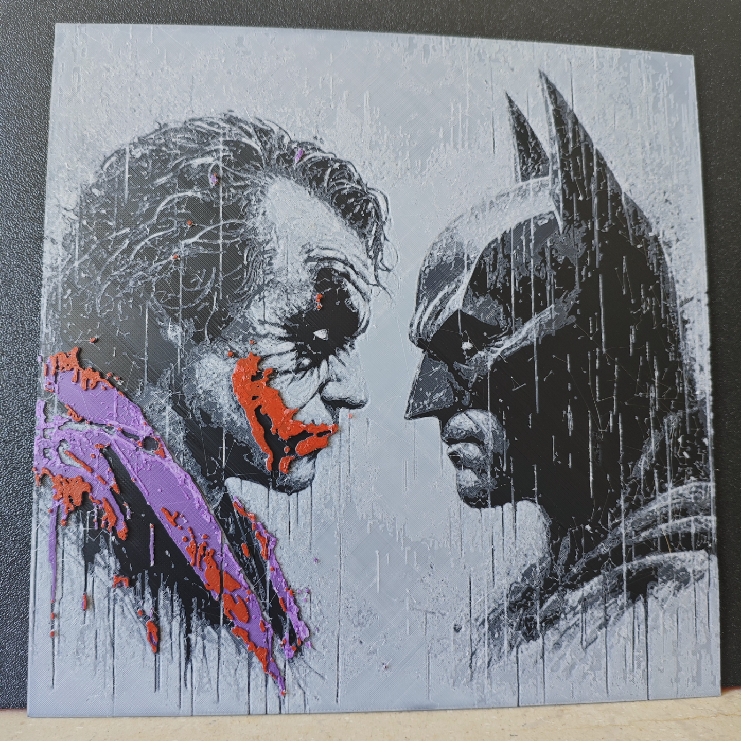 Batman vs Joker in the Rain – HueForge 12″×12″ 3D Printed Wall Art
