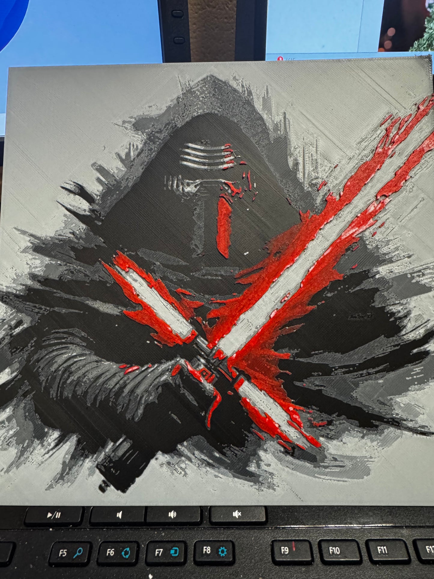 Kylo Ren with Red Lightsaber – HueForge 12″×12″ 3D Printed Wall Art