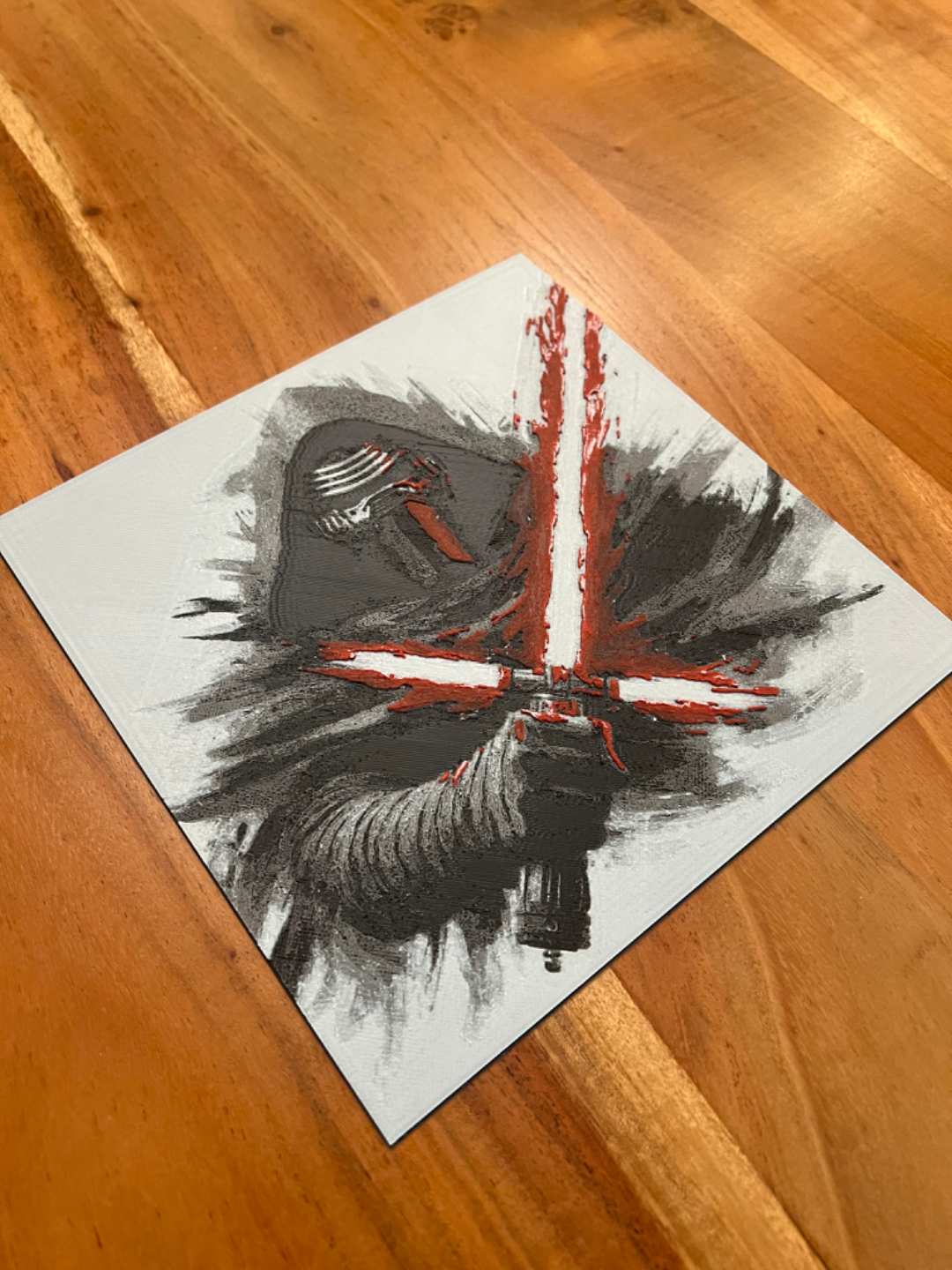 Kylo Ren with Red Lightsaber – HueForge 12″×12″ 3D Printed Wall Art