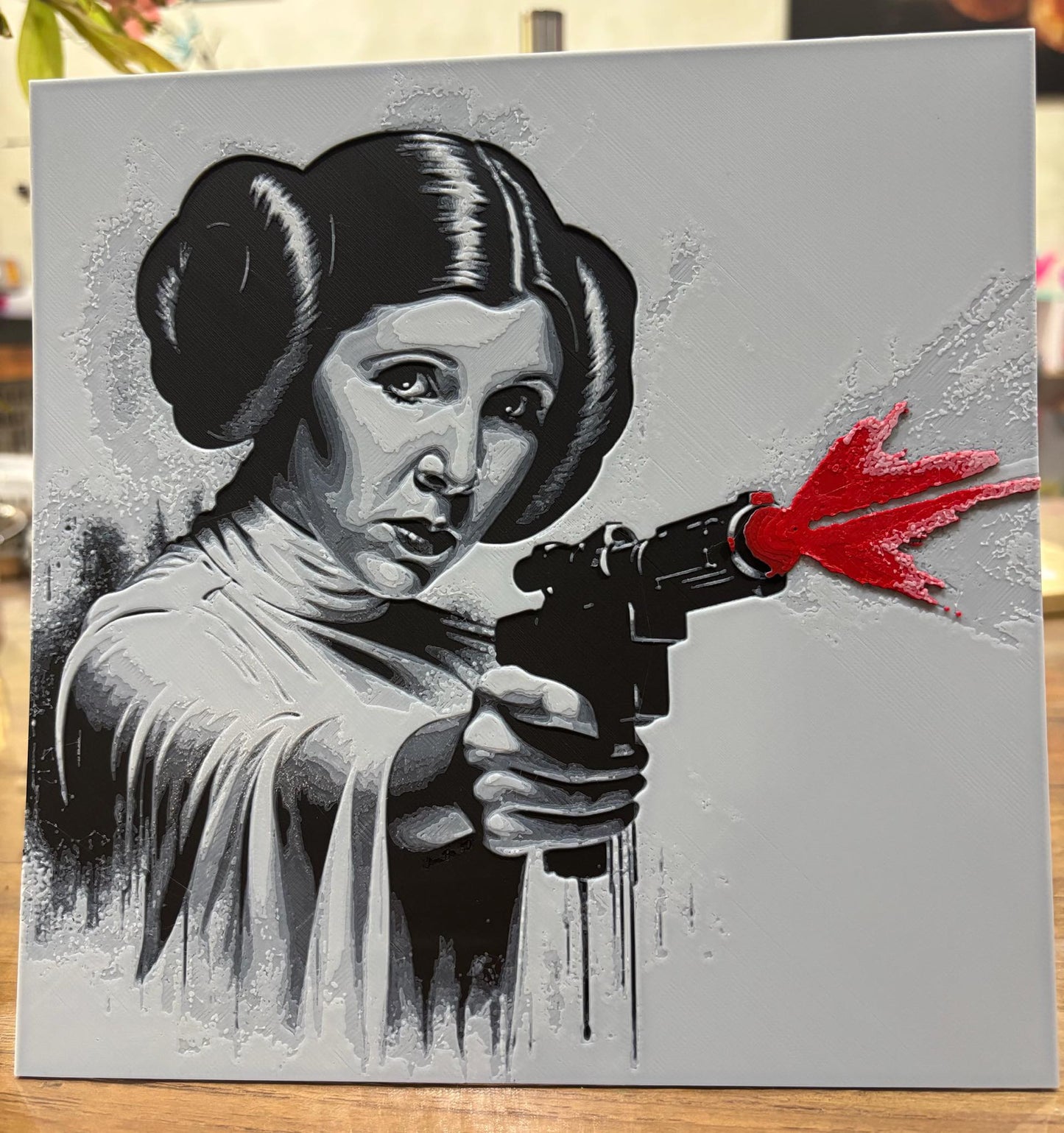 Princess Leia with Blaster 2.0 – HueForge 12″×12″ 3D Printed Wall Art