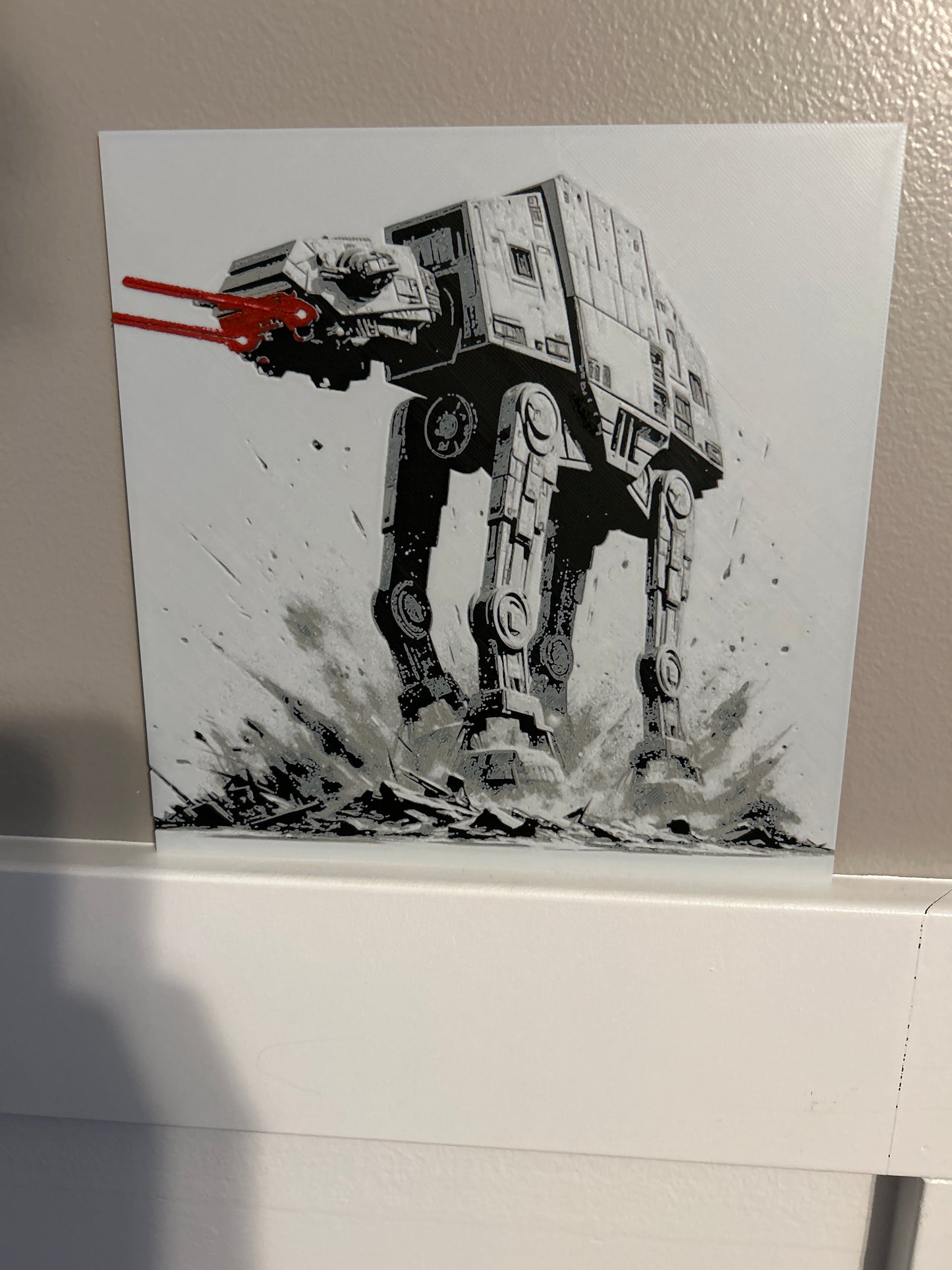 Star Wars AT-AT with Red Blasters – HueForge 12″×12″ 3D Wall Art