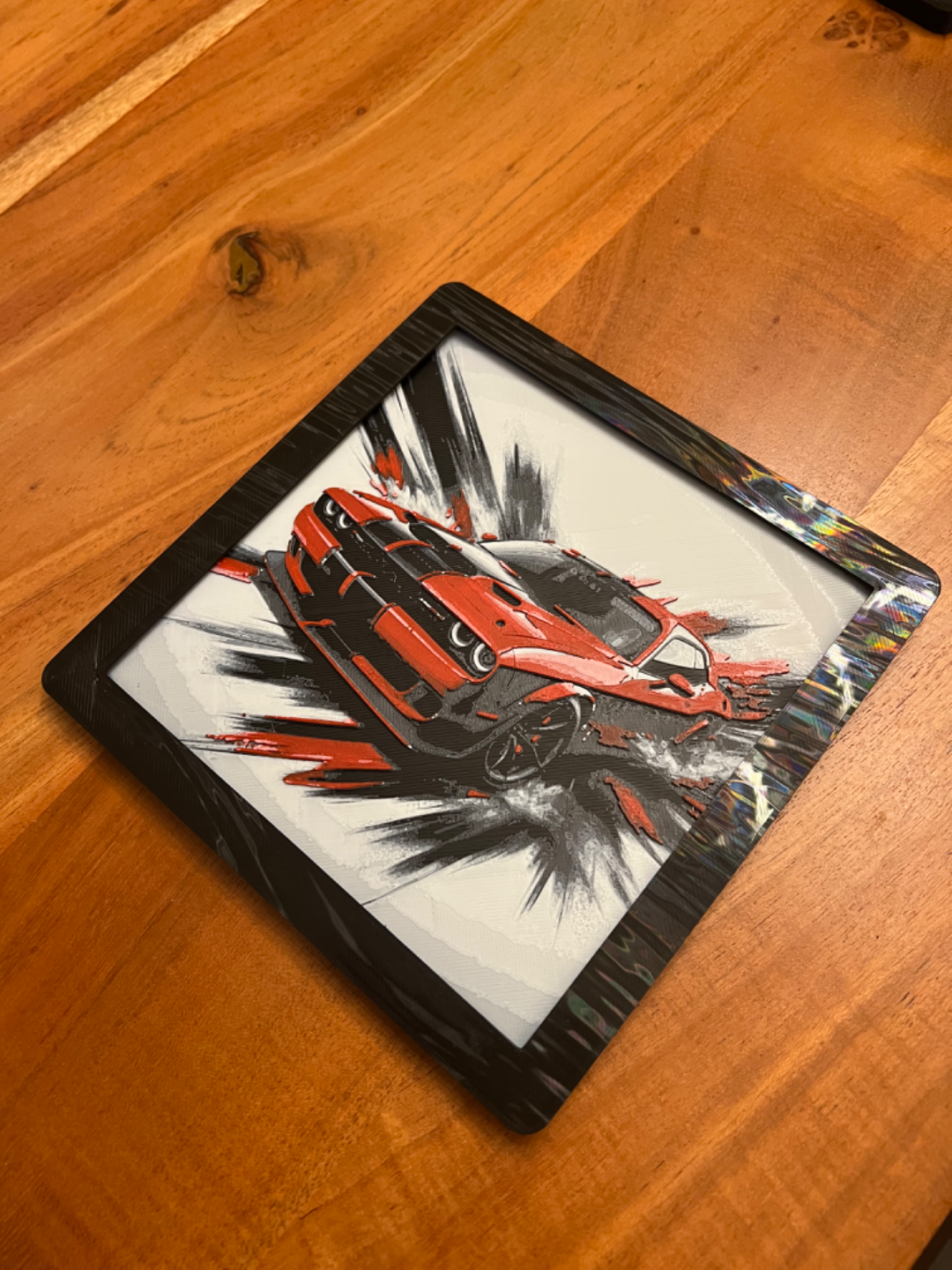 Dodge Challenger – HueForge 12″×12″ 3D Printed Wall Art