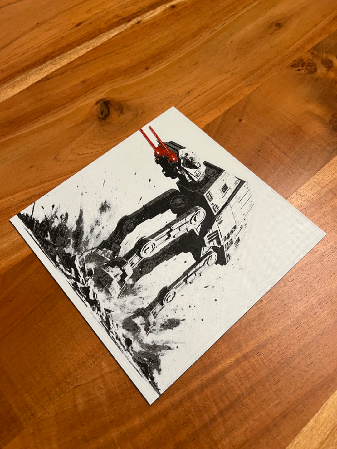 Star Wars AT-AT with Red Blasters – HueForge 12″×12″ 3D Wall Art