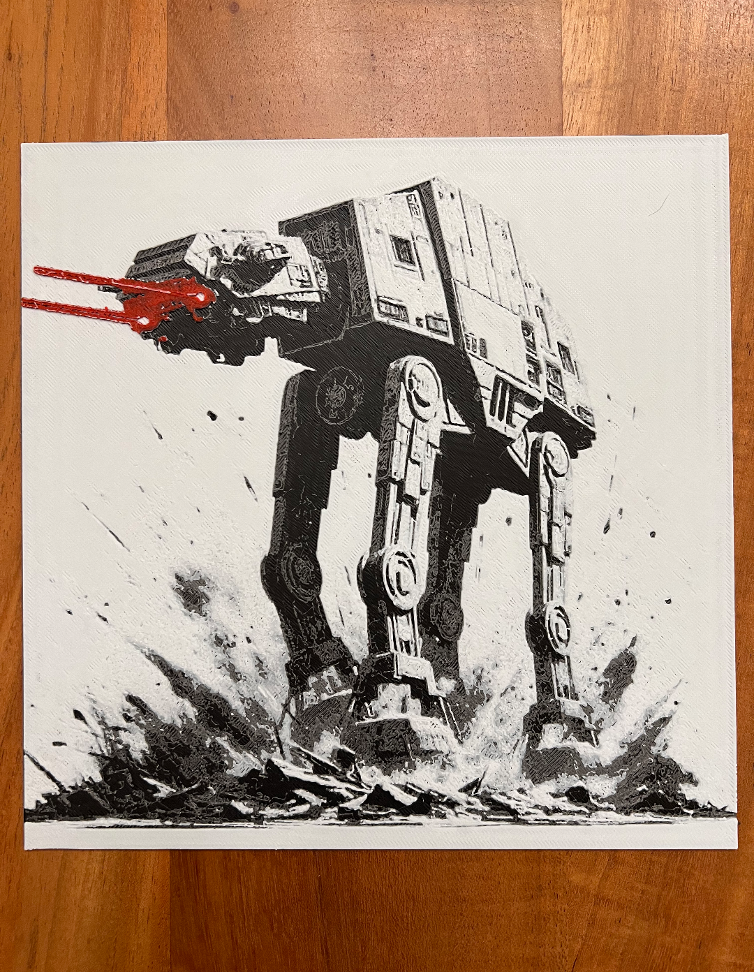 Star Wars AT-AT with Red Blasters – HueForge 12″×12″ 3D Wall Art