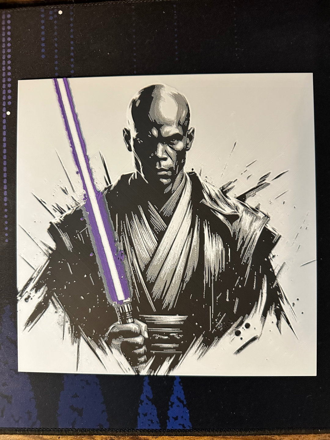 Mace Windu with Purple Lightsaber – HueForge 12″×12″ 3D Printed Wall Art