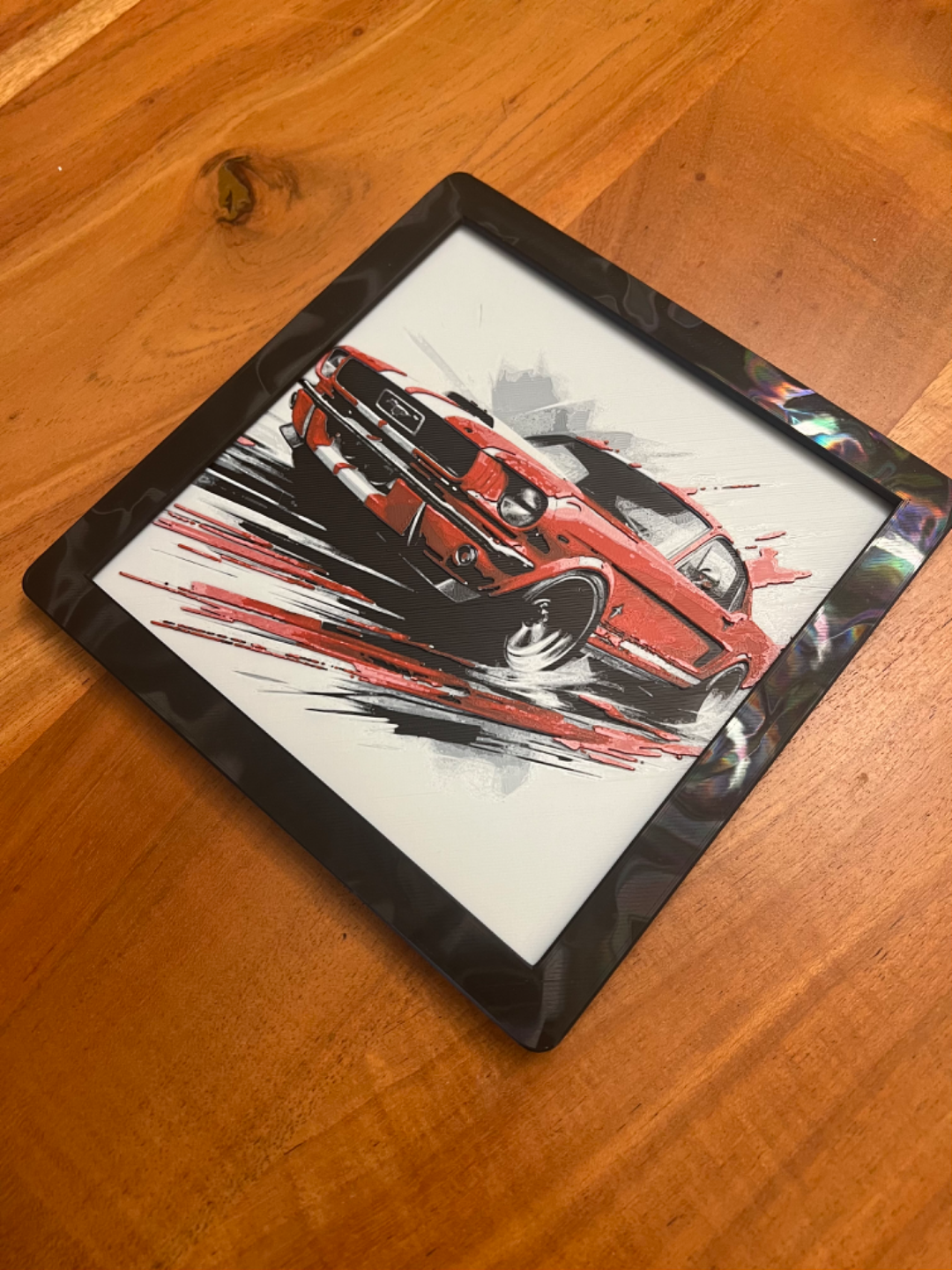 Classic Red Mustang – HueForge 12″×12″ 3D Printed Wall Art