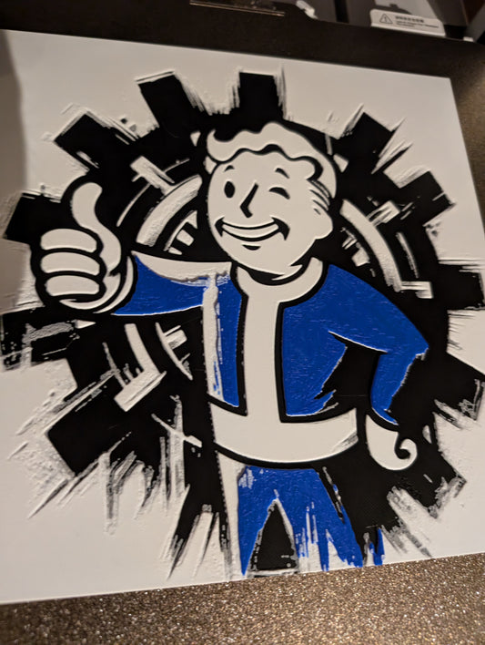 Vault Boy from Fallout – HueForge 12″×12″ 3D Printed Wall Art