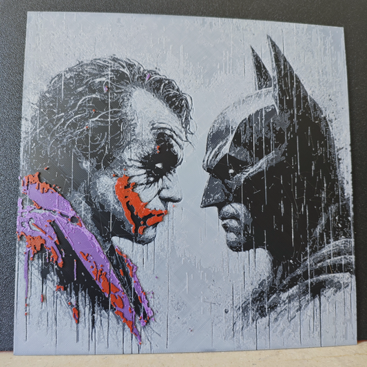 Batman vs Joker in the Rain – HueForge 12″×12″ 3D Printed Wall Art