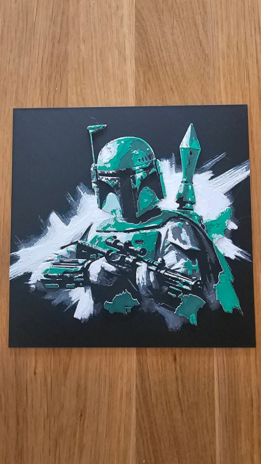Boba Fett with Black Background – HueForge 12″×12″ 3D Printed Wall Art