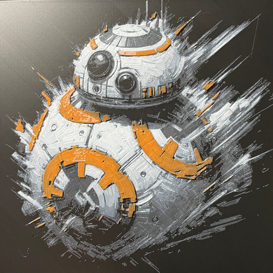 BB-8 with Orange Highlights, Black Background – HueForge 12″×12″ 3D Printed Wall Art