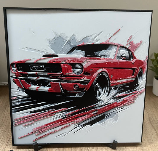 Classic Red Mustang – HueForge 12″×12″ 3D Printed Wall Art