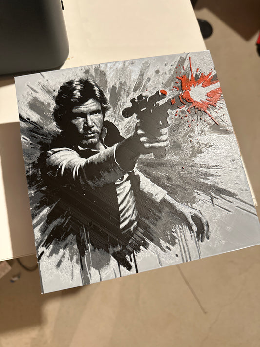 Han Solo With Red Blaster Fire – HueForge 12″×12″ 3D Printed Wall Art