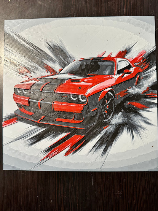 Dodge Challenger – HueForge 12″×12″ 3D Printed Wall Art