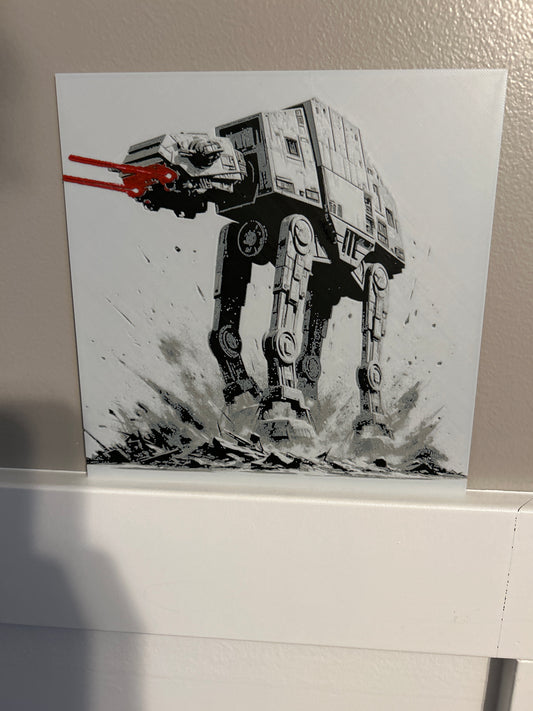 Star Wars AT-AT with Red Blasters – HueForge 12″×12″ 3D Wall Art