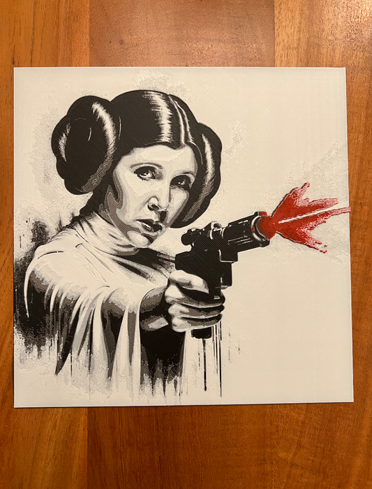 Princess Leia with Blaster 2.0 – HueForge 12″×12″ 3D Printed Wall Art