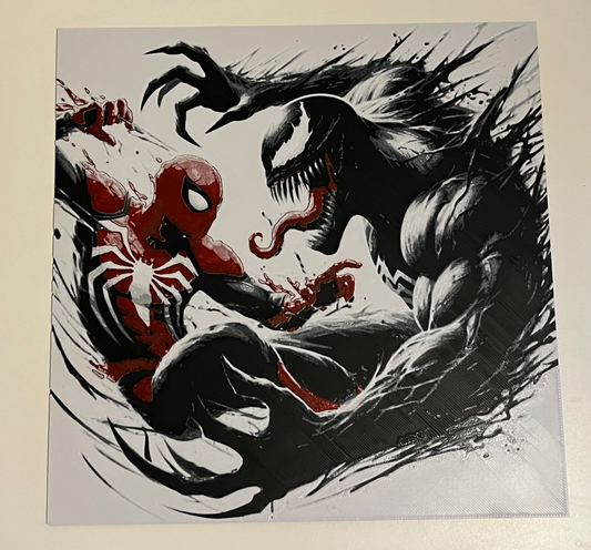 Spider-Man vs Venom – HueForge 12″×12″ 3D Printed Wall Art