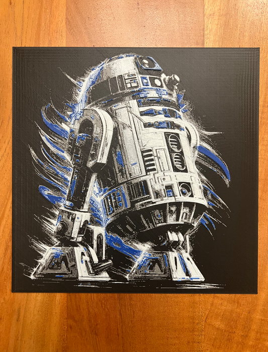 R2D2 (Black Background) – HueForge 12″×12″ 3D Printed Wall Art