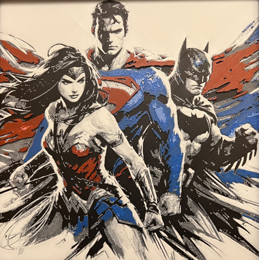 Justice League (Multi-Colored) – HueForge 12″×12″ 3D Printed Wall Art