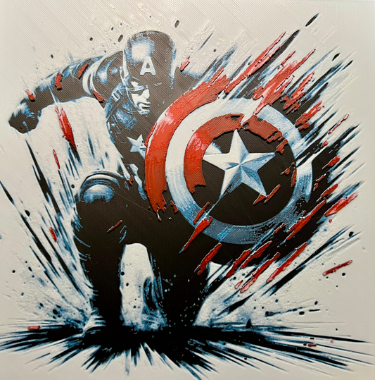 Captain America in Blue – HueForge 12″×12″ 3D Printed Wall Art