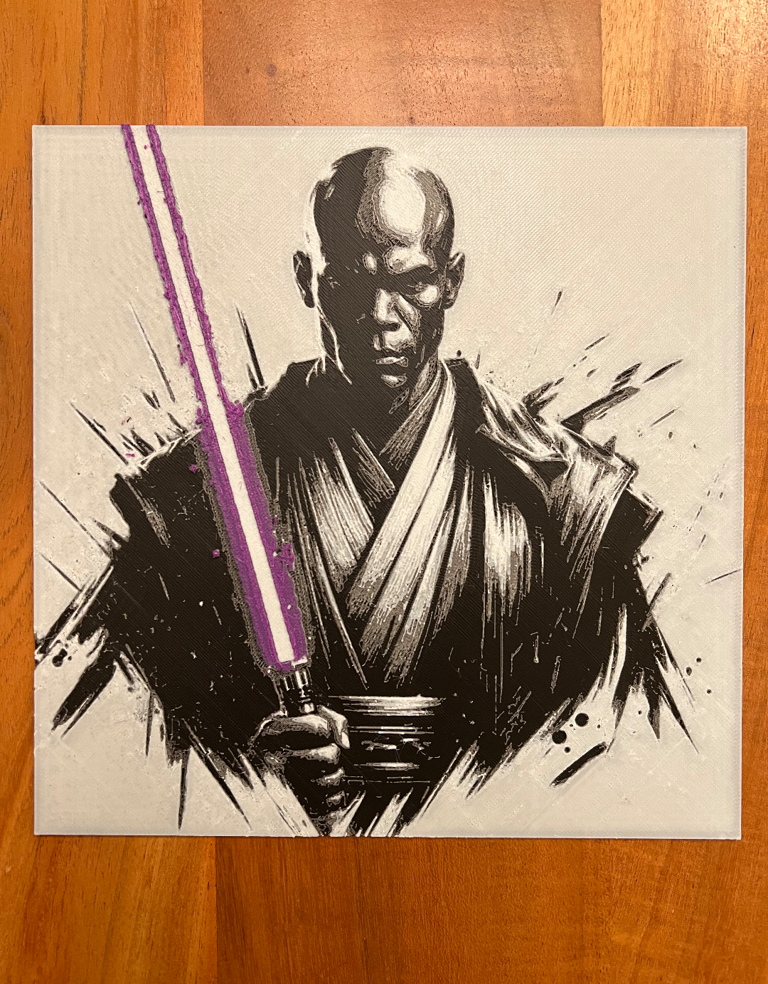 Mace Windu with Purple Lightsaber – HueForge 12″×12″ 3D Printed Wall Art