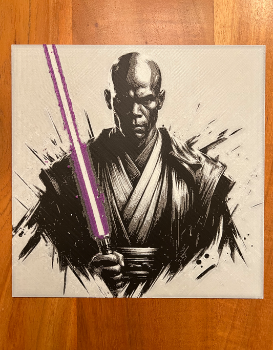 Mace Windu with Purple Lightsaber – HueForge 12″×12″ 3D Printed Wall Art